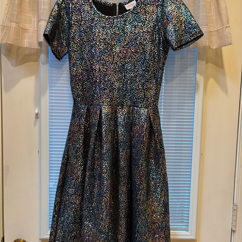LuLaRoe Blue and Brown Fit and Flare Cocktail Dress